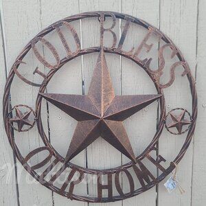 18 inch God Bless Our Home Metal Star Western Themed Wall Decor